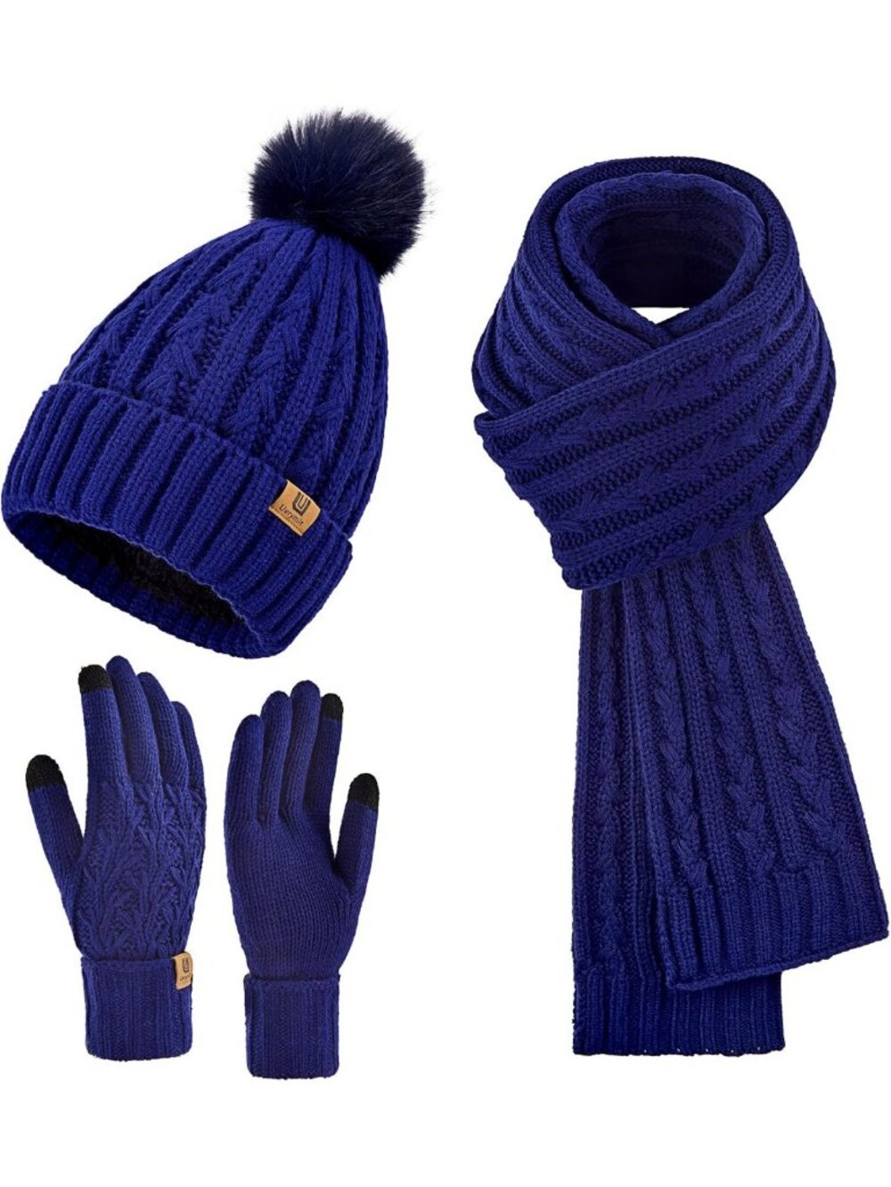 Cozy Winter Beanie Hat, Long Scarf & Touchscreen Gloves Set - Fleece Lined